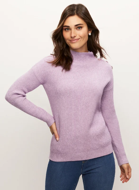 Jewelled Button Mock Neck Sweater