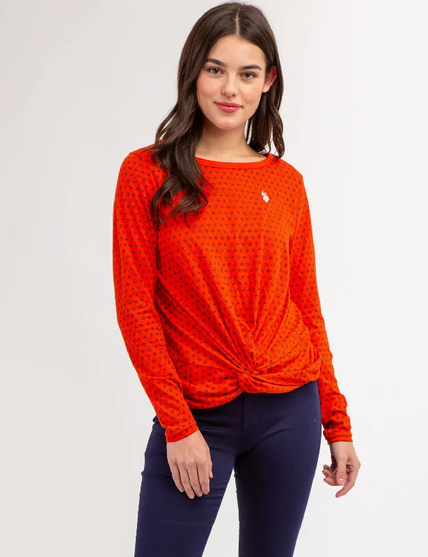 DITSY LONG SLEEVE TWIST FRONT TOP