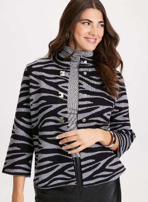 Zebra Print Mock Neck Cardigan