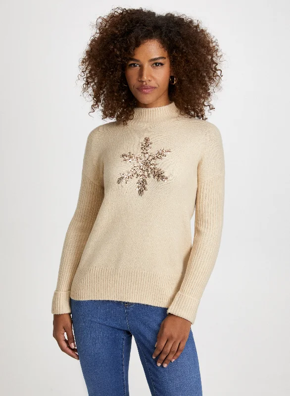 Snowflake Appliqué Knit Sweater