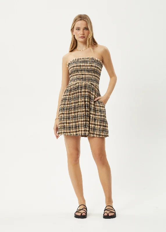 AFENDS Womens Check Out - Seersucker Strapless Dress - Moonbeam Check