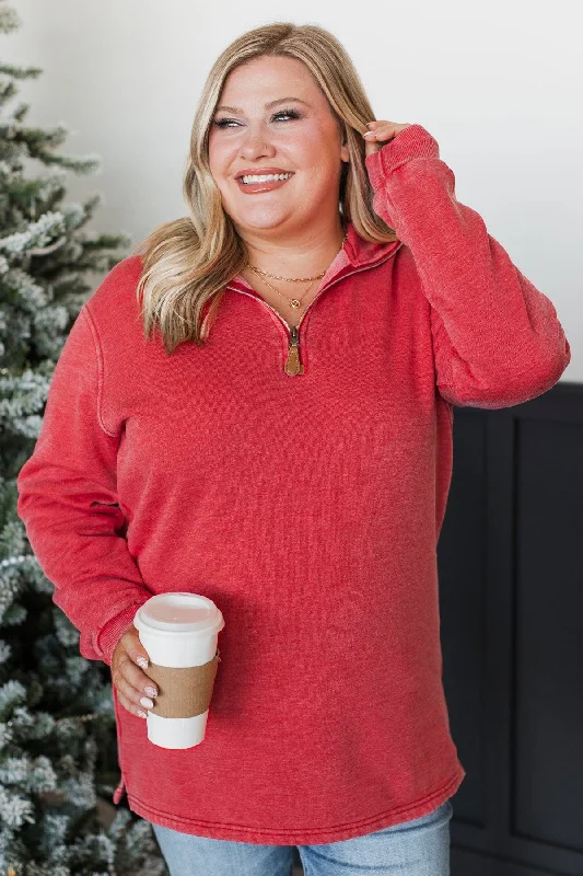 Reason To Celebrate Quarter Zip Pullover- Red