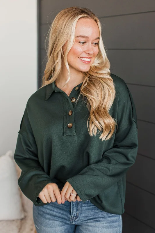 Pep In Your Step Pullover Top- Hunter Green