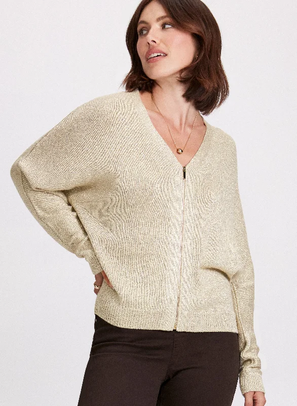 Zip-Front Long Dolman Sleeve Cardigan