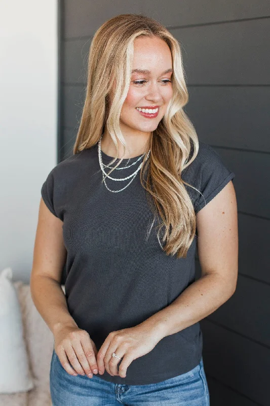 Sweet Surprise Ribbed Top- Charcoal