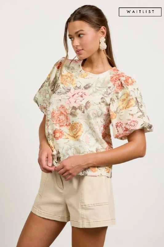 Waitlist 2/5 ♥ Lydia Short Puff Sleeve Floral Crochet Lace Top Sage