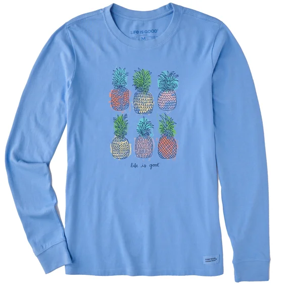 Women's Watercolor Pineapples Long Sleeve Crusher-lite Tee