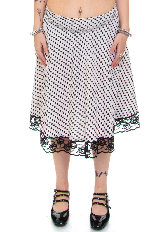 Vintage Y2K B&W Lace Polka Dot Skirt - L/XL