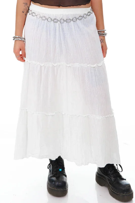 Vintage 90's White Tiered Maxi Skirt - L/XL