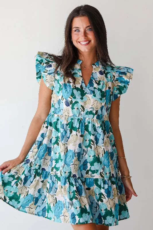 FINAL SALE - Flourishing Confidence Blue Floral Tiered Mini Dress