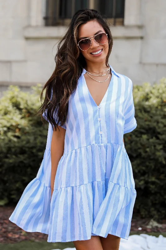 Splendid Attitude Light Blue Striped Mini Dress