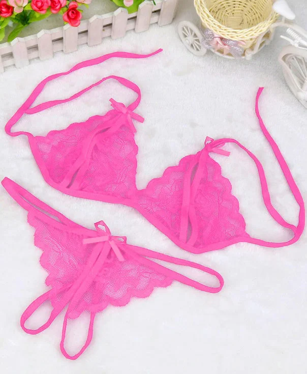 Pink Lace Peek Bra &  Panty