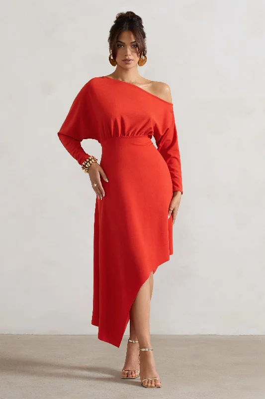 Lori | Orange Asymmetric Long-Sleeve Maxi Dress