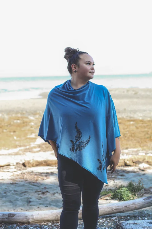 Stellar Blue Tencel Poncho with Fern Print