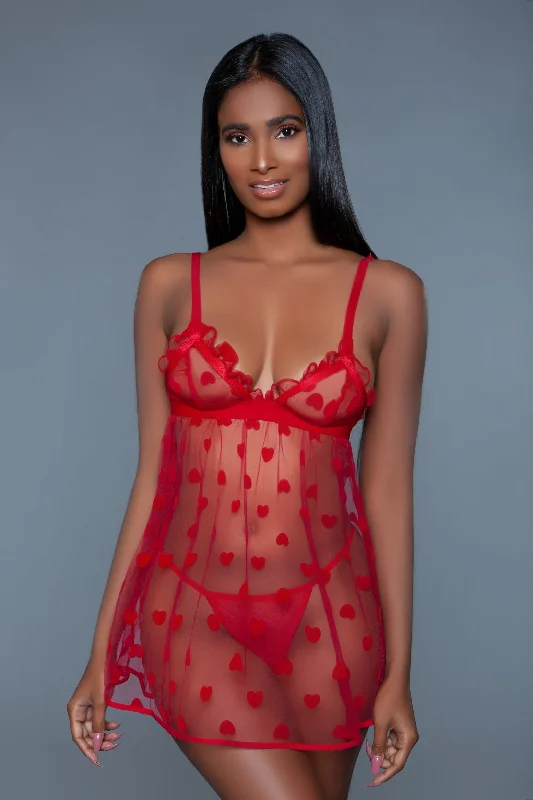 Valentina Red Babydoll Matching Set