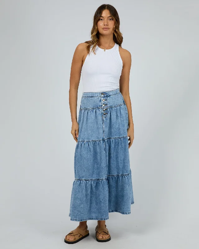 All About Eve Coco Denim Maxi Skirt Light Blue