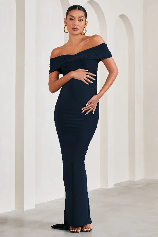 Carmen | Navy Bardot Maternity Maxi Dress