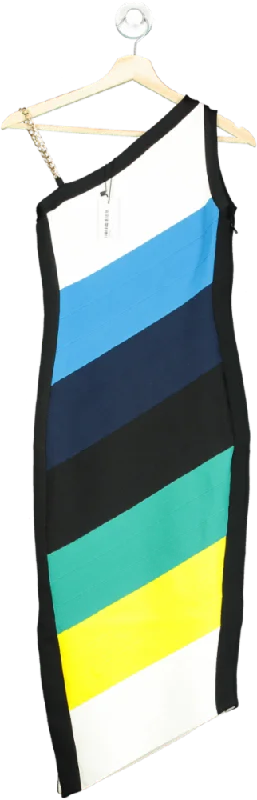 Karen Millen Multicolour Asymmetric Colour Block Knit Bandage Dress UK S