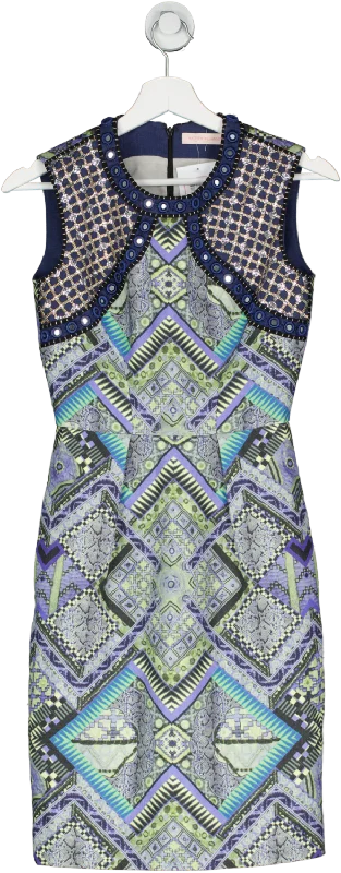 matthew Williamson Blue Raj Linen Embellished Shift Dress UK 6