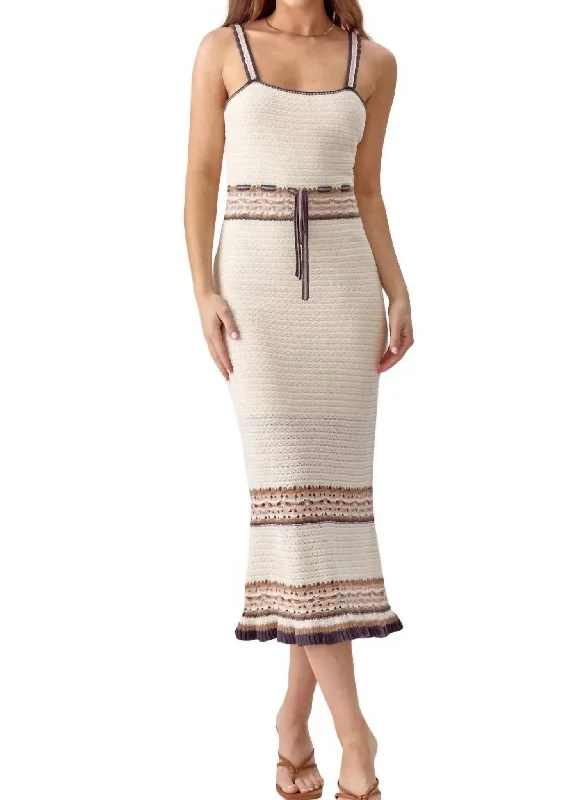 Brooklyn Crochet Midi Dress In Natural/black