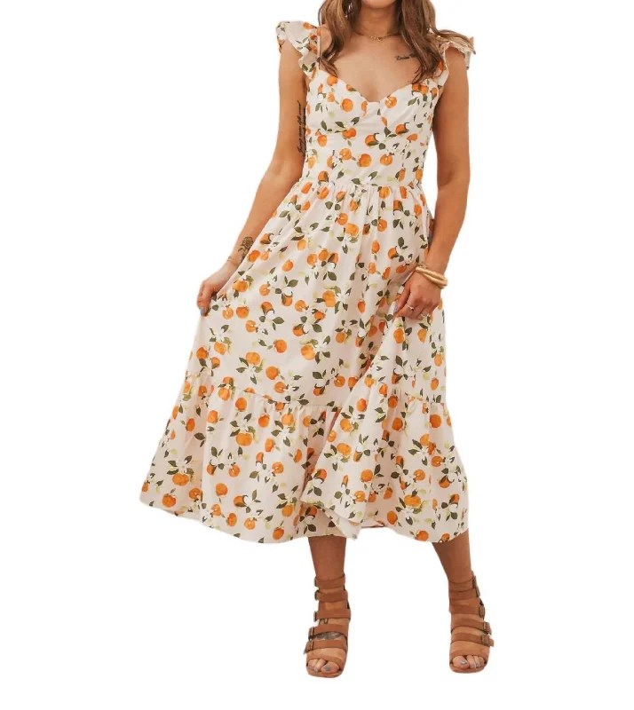 Floral Midi Dress In Orange