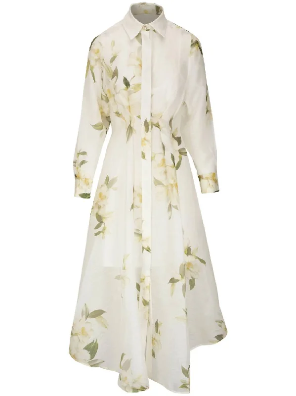 Harmony Draped Shirt Midi Dress In Ivory Magnolia