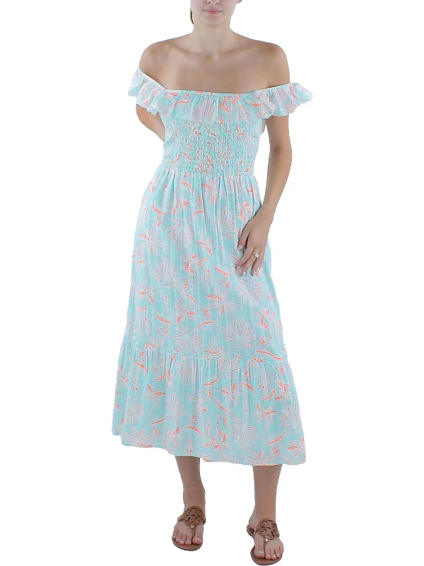 Womens Long Smocked Midi Dress