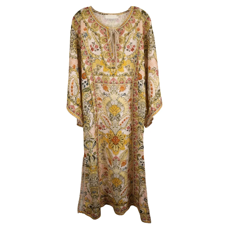 Zimmermann Laurel Floral-Print Kaftan in Yellow Linen