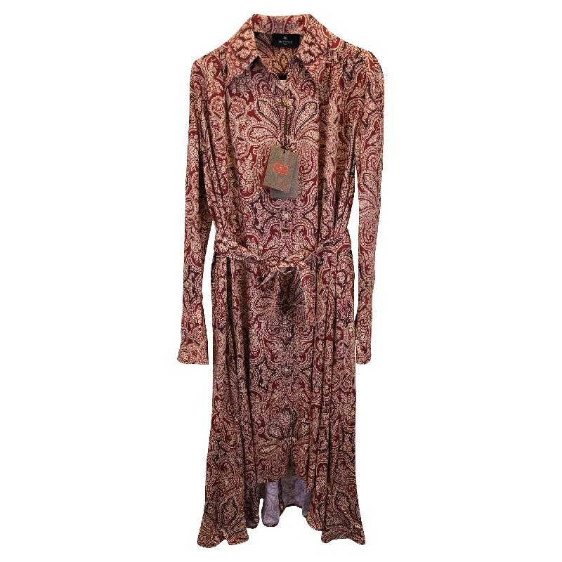 Etro Paisley-Print Midi Shirt Dress in Red Viscose