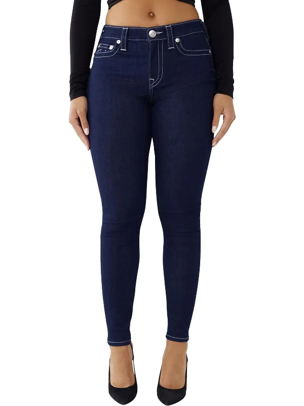 Womens Mid-Rise Embellished Skinny Jeans