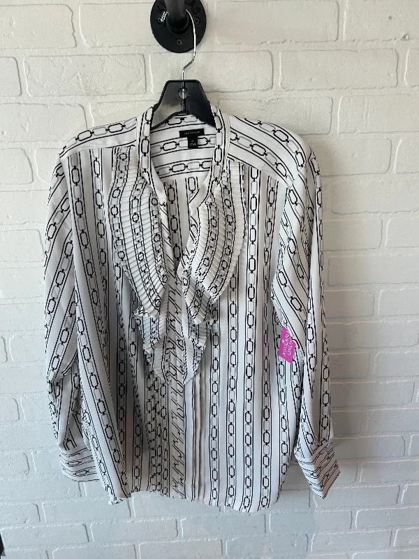 Top Long Sleeve By Ann Taylor In Black & White, Size: L