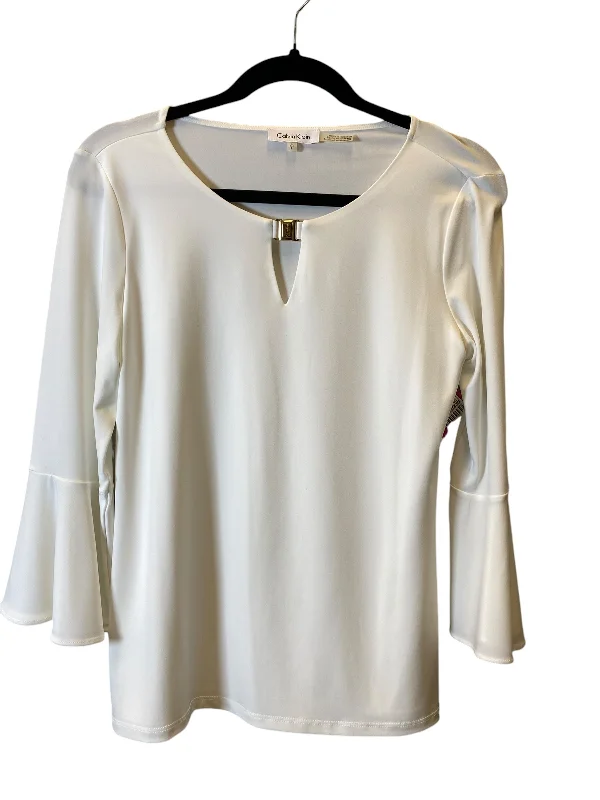 Top Long Sleeve By Calvin Klein In White, Size: S