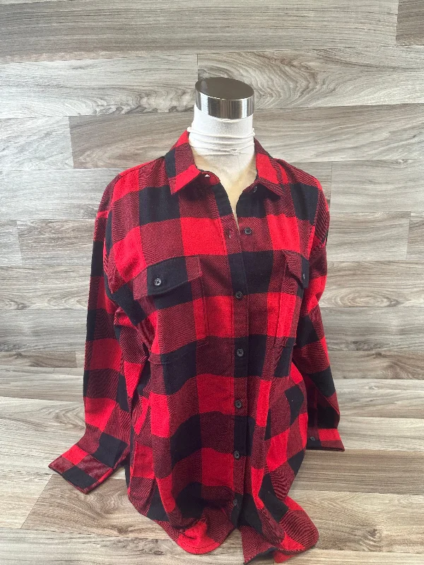 Top Long Sleeve By Old Navy In Plaid Pattern, Size: L