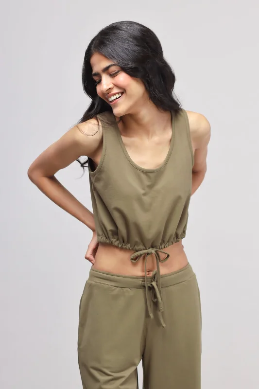 Olive Scoop-Neck Drawstring Supima® Top